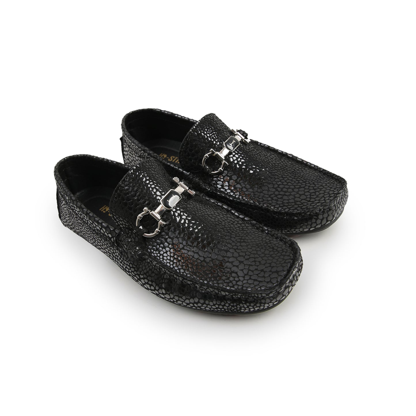 BLACK TEXTURED LEATHER MOCCASINS