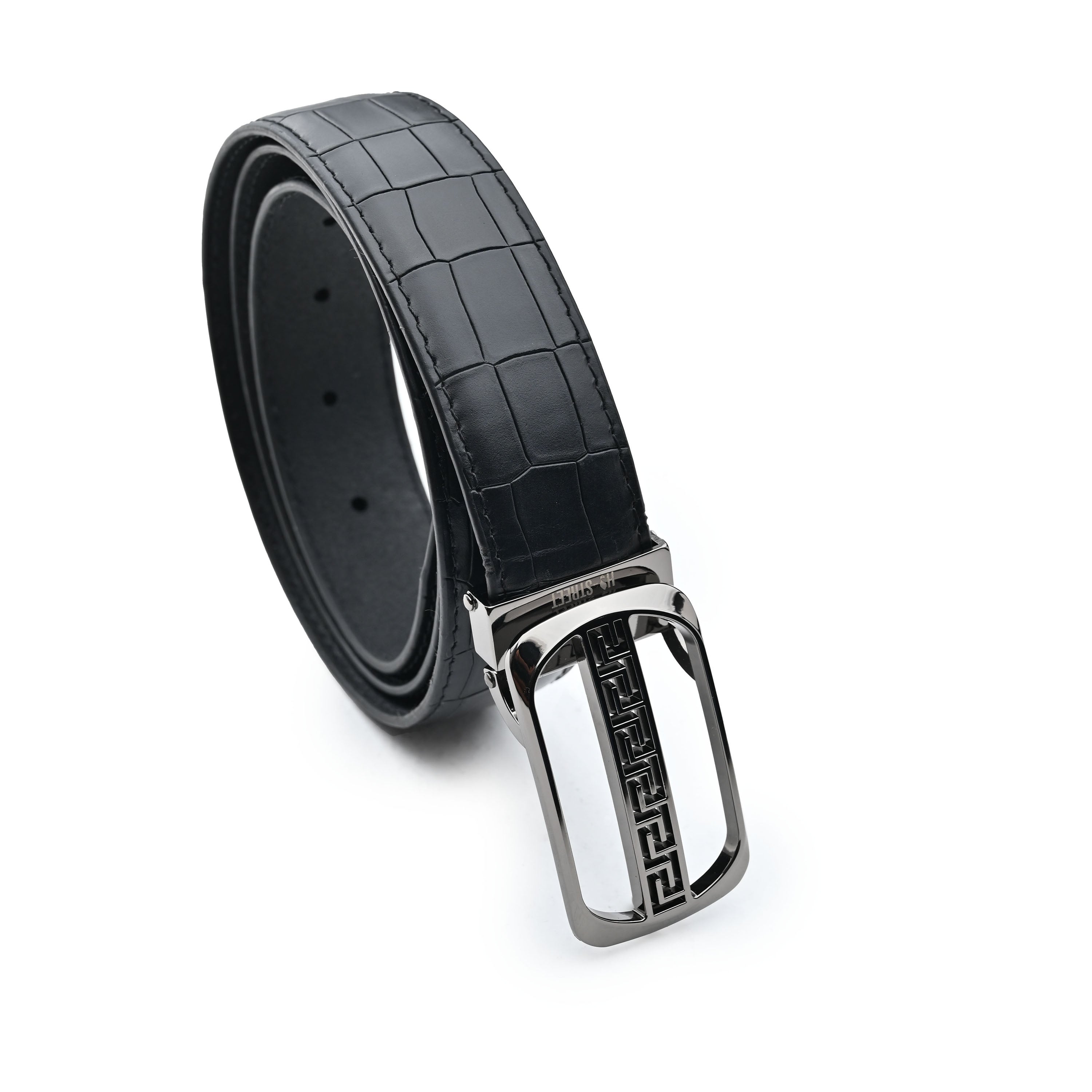 BLACK TEXTURED LEATHER BELT