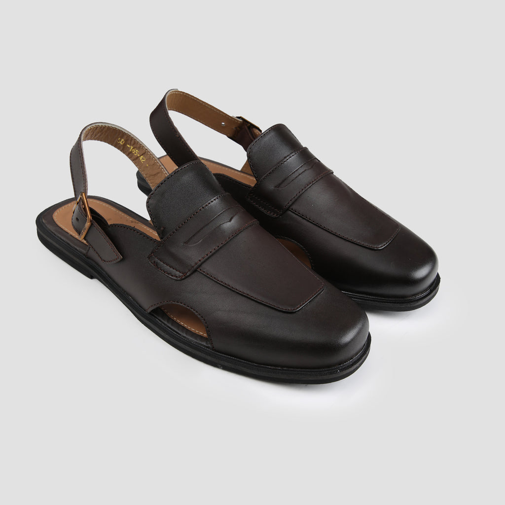 BROWN LEATHER TWO TONE SANDAL