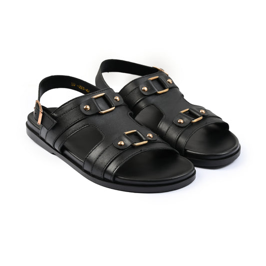 BLACK LEATHER COMFORT SANDAL