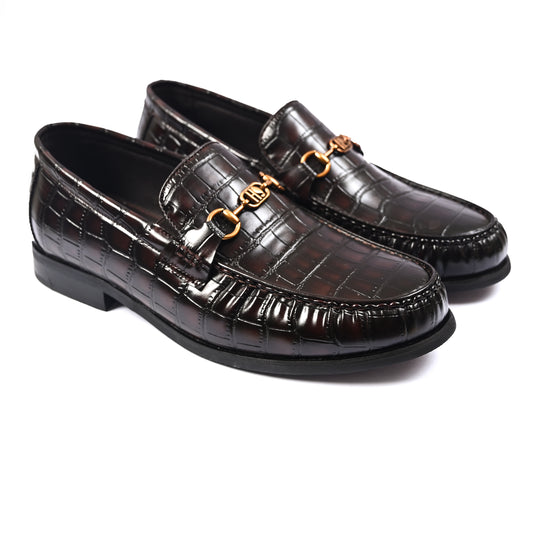 BROWN CROCO TEXTURED SHOES