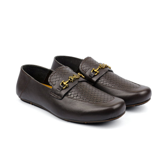 BROWN TEXTURED LEATHER MOCCASIN