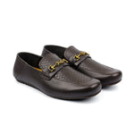 BROWN TEXTURED LEATHER MOCCASIN