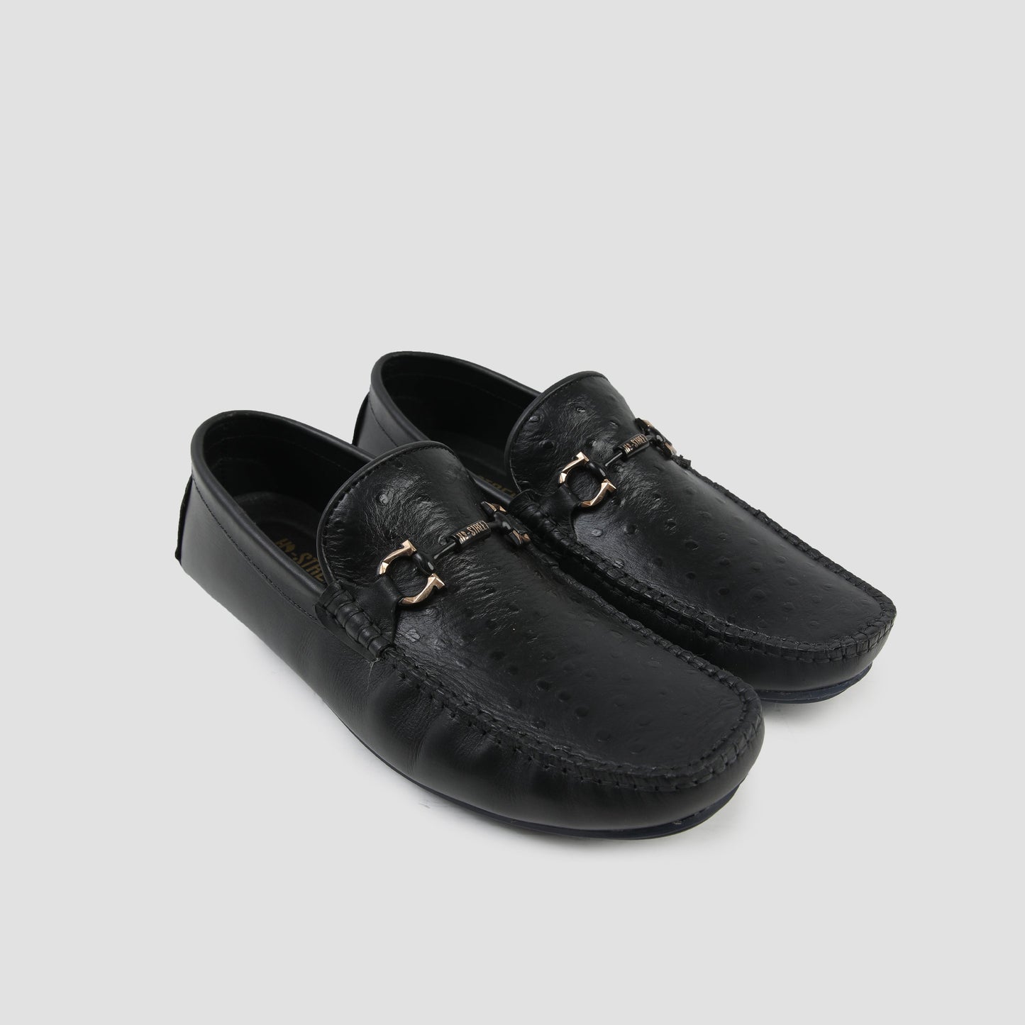 BLACK TEXTURED LEATHER MOCCASINS