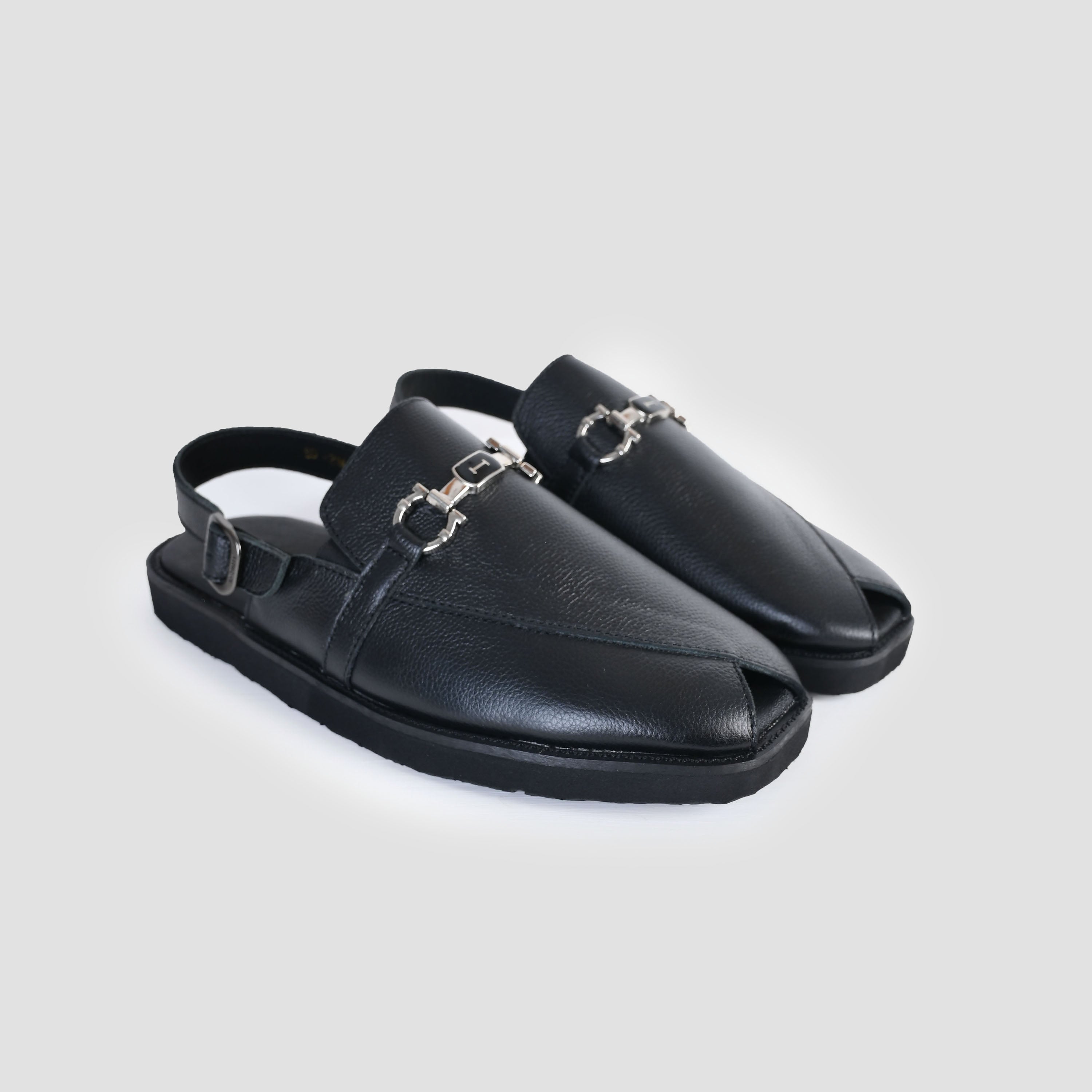 BLACK MILT LEATHER SANDAL