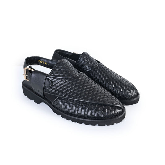 BLACK BRAIDED LEATHER SANDAL