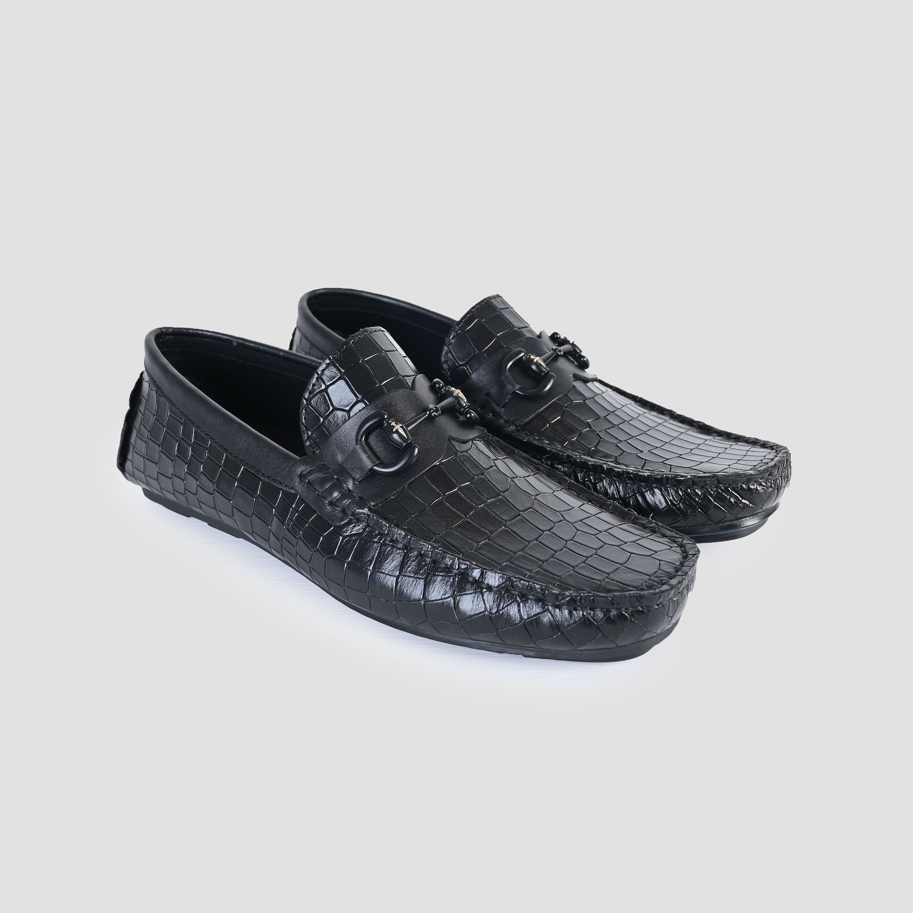 BLACK EMBOSSED LEATHER SHOES