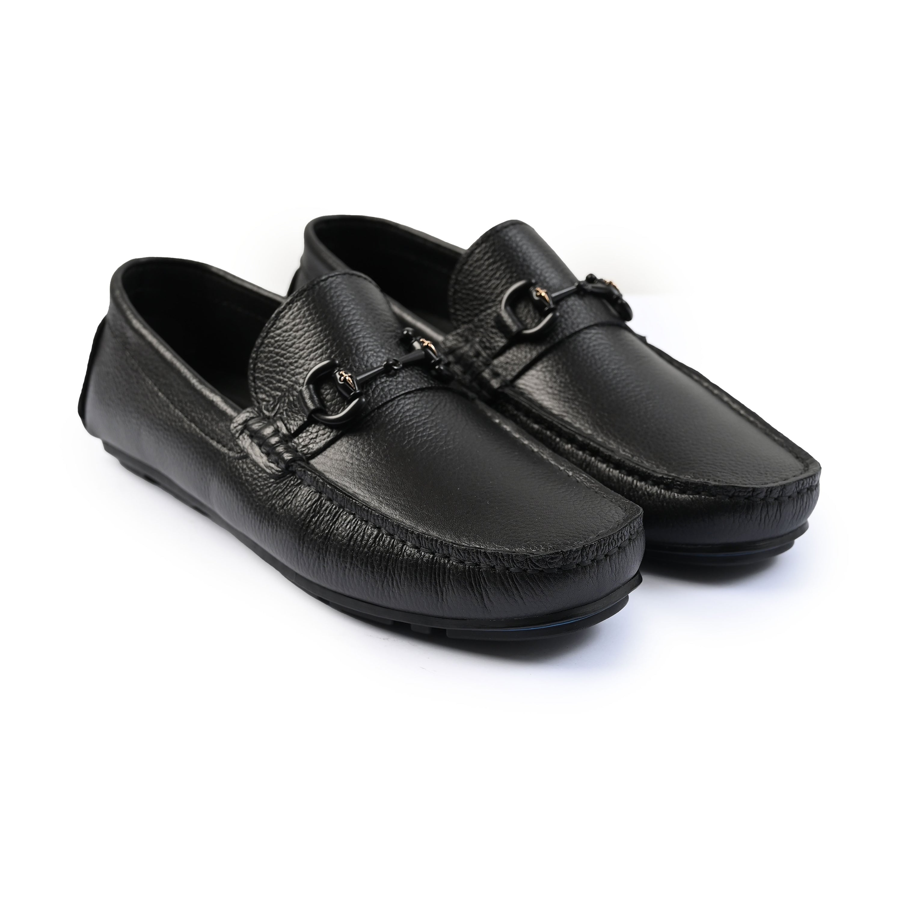 BLACK MATT BUCKLE LEATHER MOCCASIN