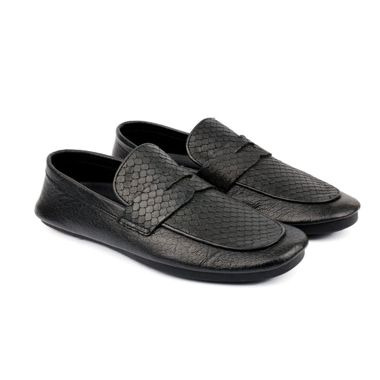 BLACK SPLIT LEATHER LOAFERS