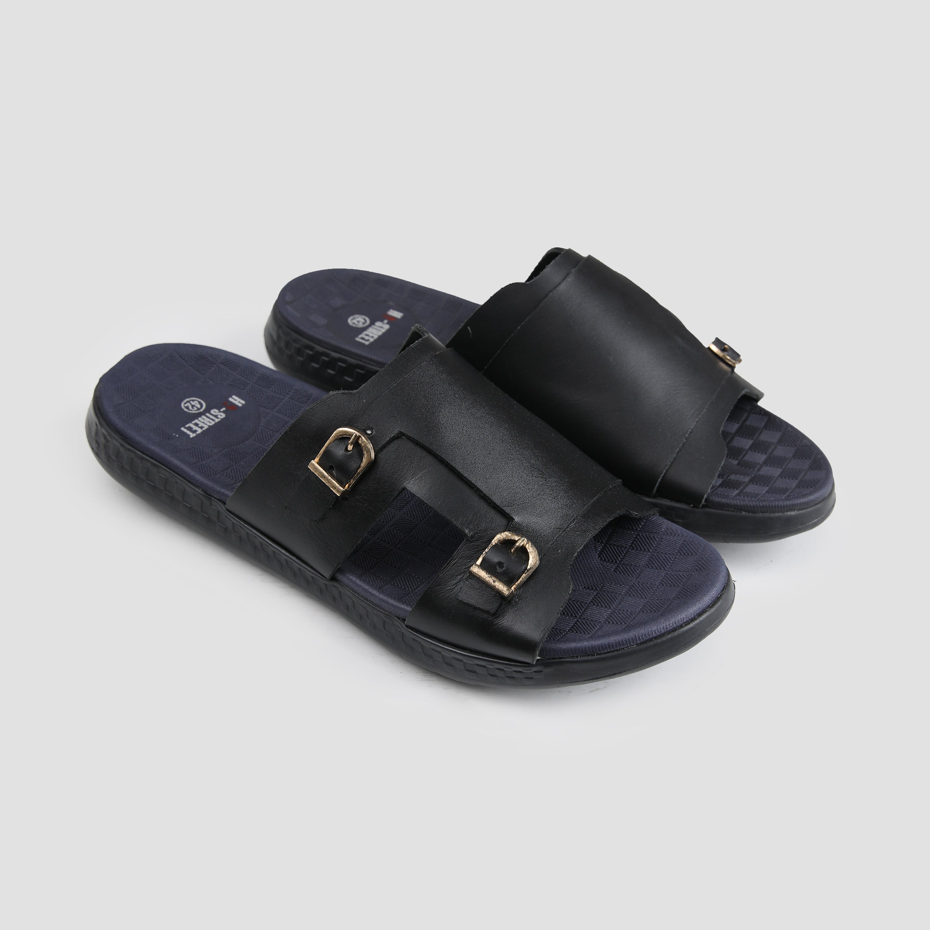 DOUBLE BUCKLE LEATHER SLIPPER