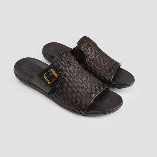 BROWN BRAIDED LEATHER SLIPPER