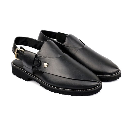 BLACK LEATHER TRADITIONAL SANDAL