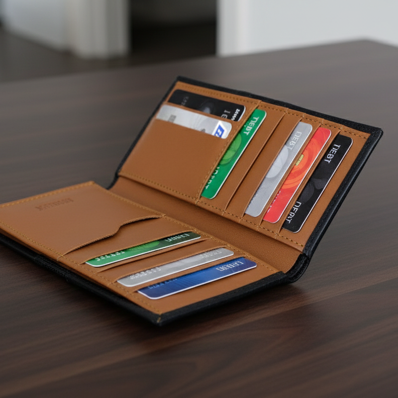 BLACK LEATHER LONG WALLET