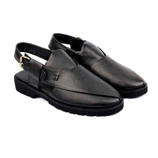 BLACK MILLED LEATHER SANDAL