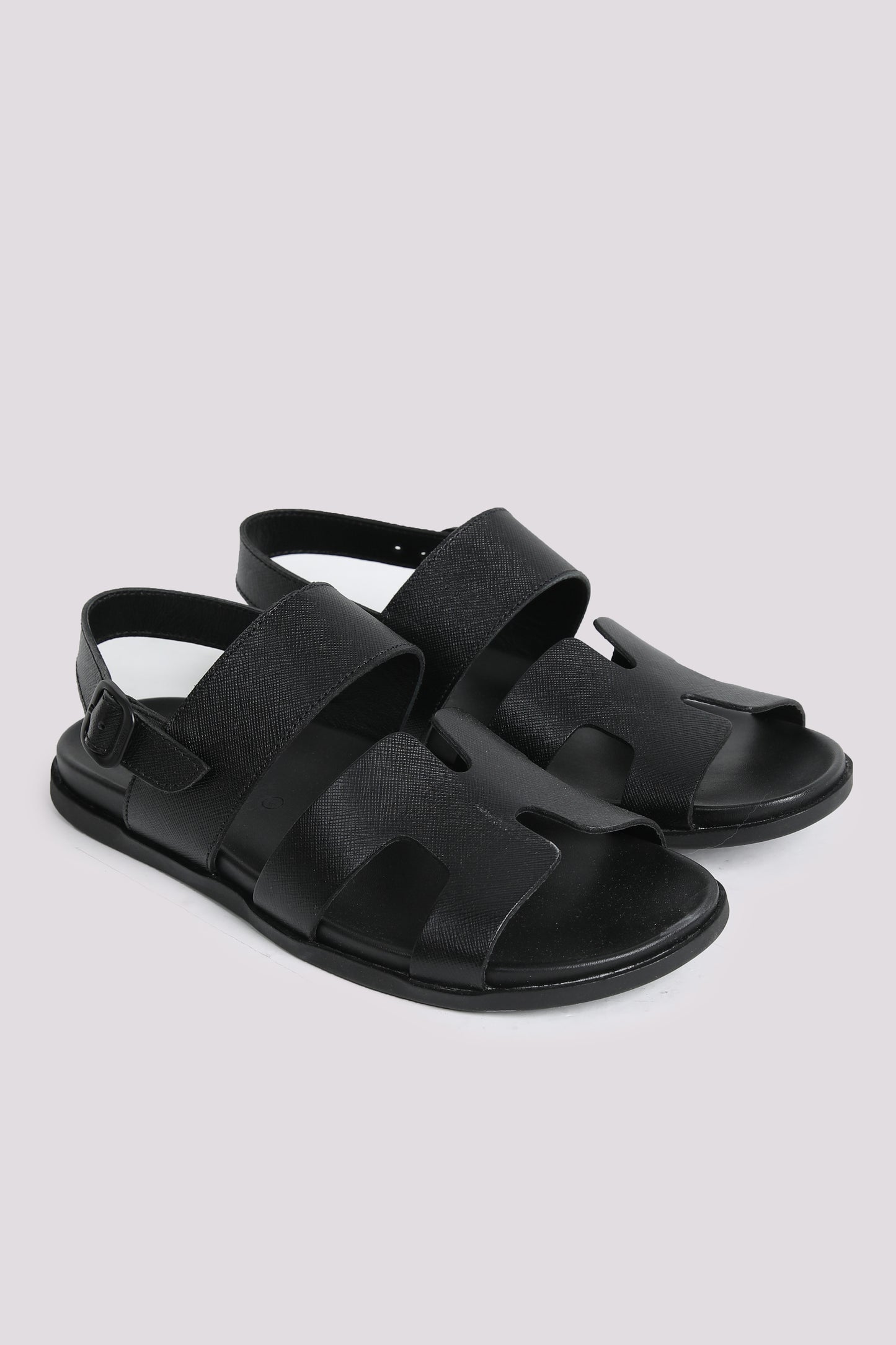 Black Textured Leather Sandal