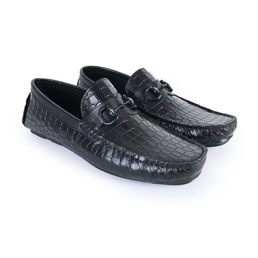 BLACK EMBOSSED LEATHER SHOES