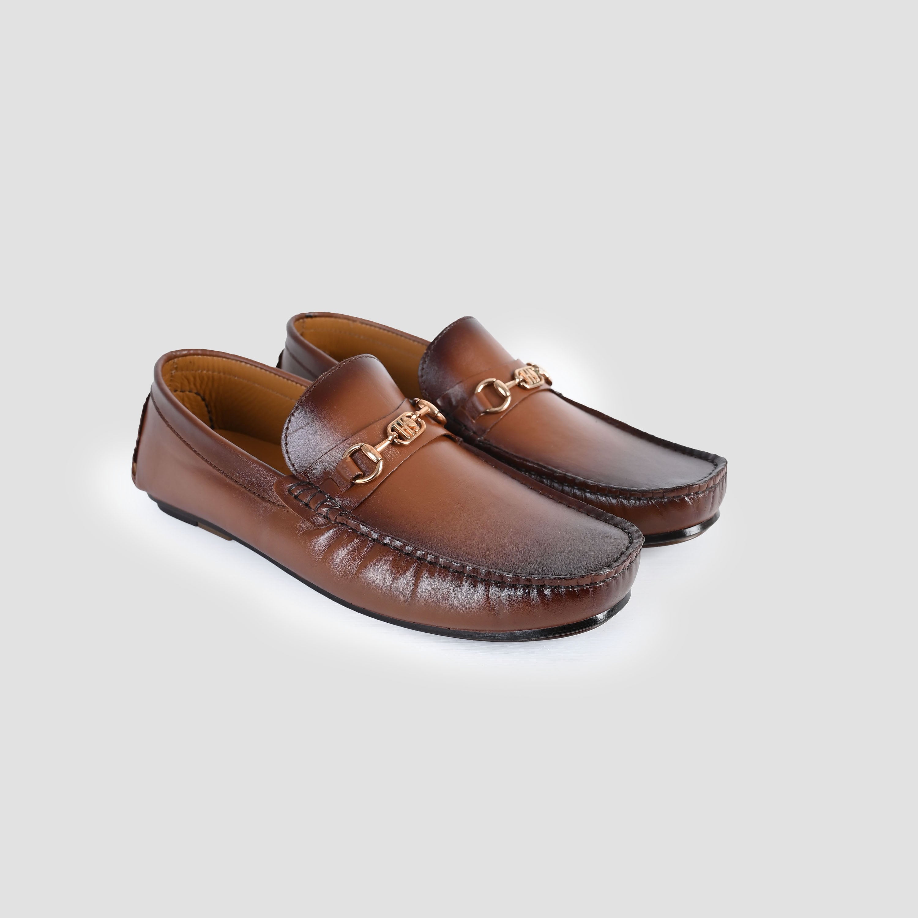 BROWN LEATHER BUCKLE MOCCASIN