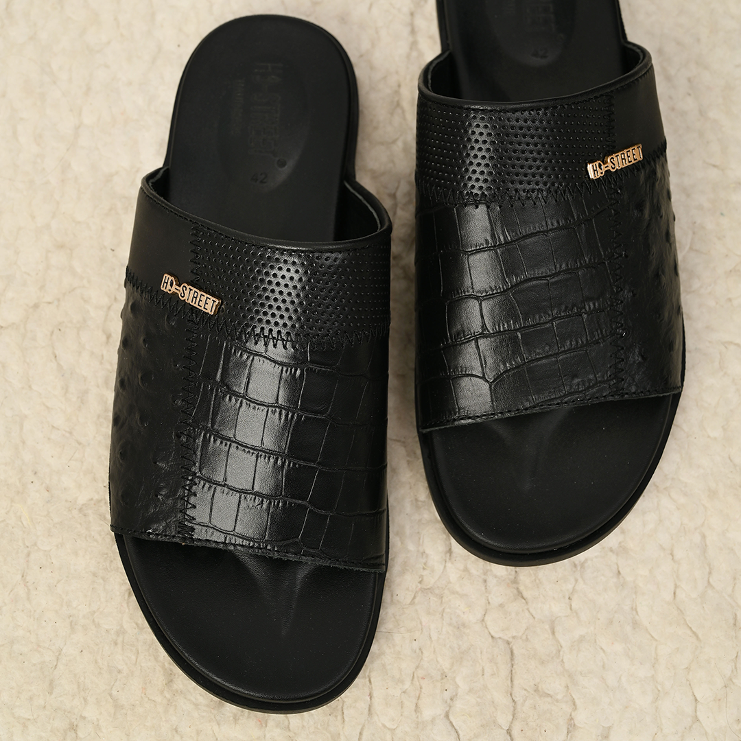 BLACK SPLIT LEATHER SLIPPER