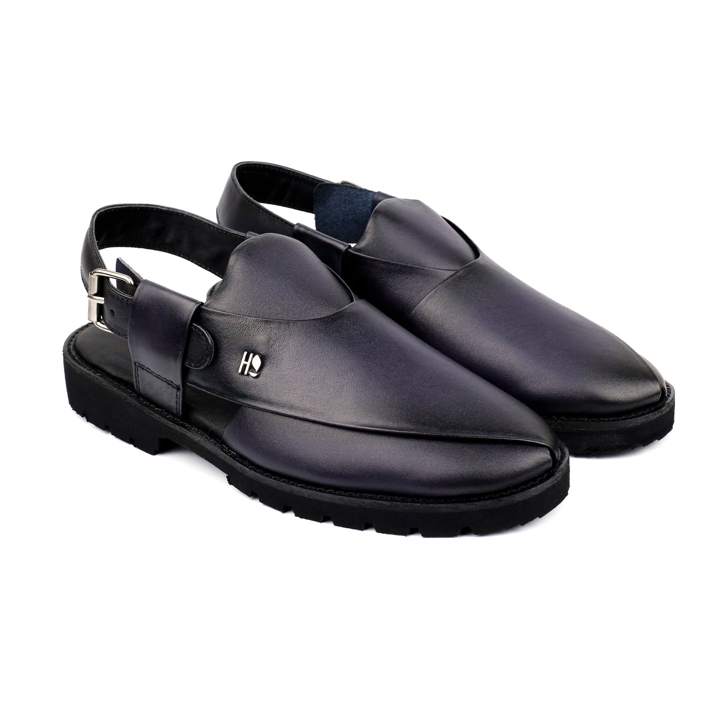 NAVY LEATHER TWO TONE SANDAL