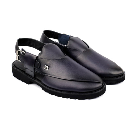 NAVY LEATHER TWO TONE SANDAL