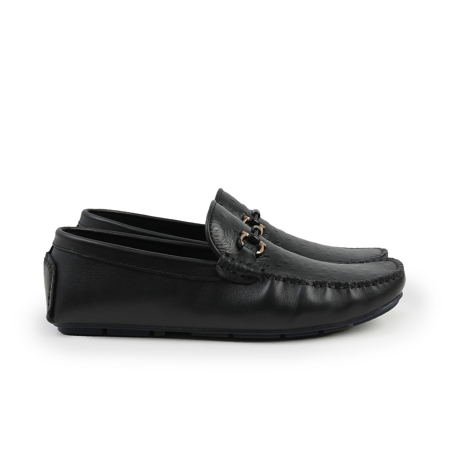 BLACK TEXTURED LEATHER MOCCASINS