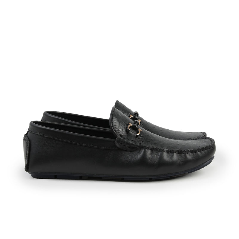 BLACK TEXTURED LEATHER MOCCASINS