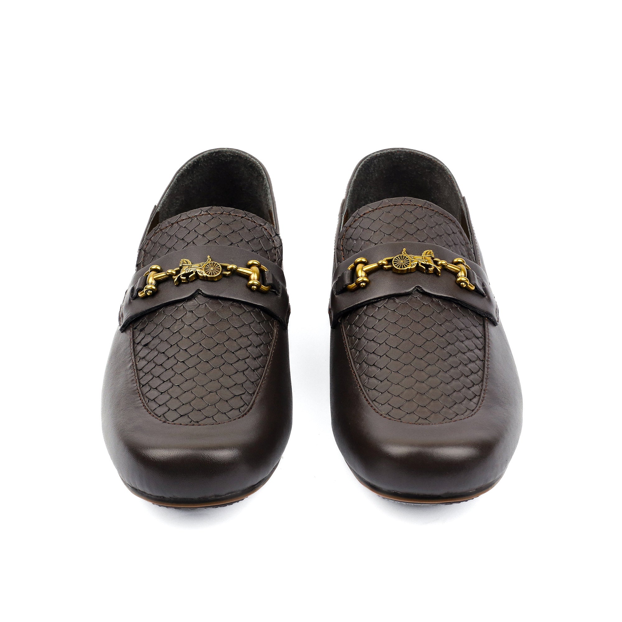 BROWN TEXTURED LEATHER MOCCASIN