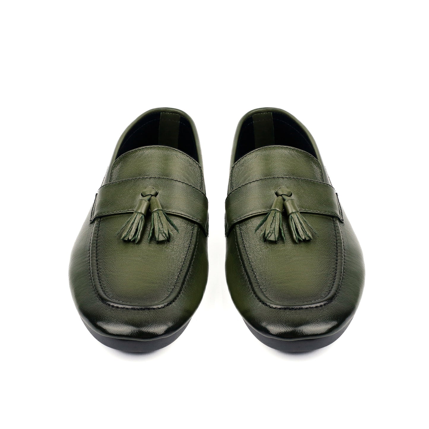 OLIVE LEATHER TASSEL LOAFER