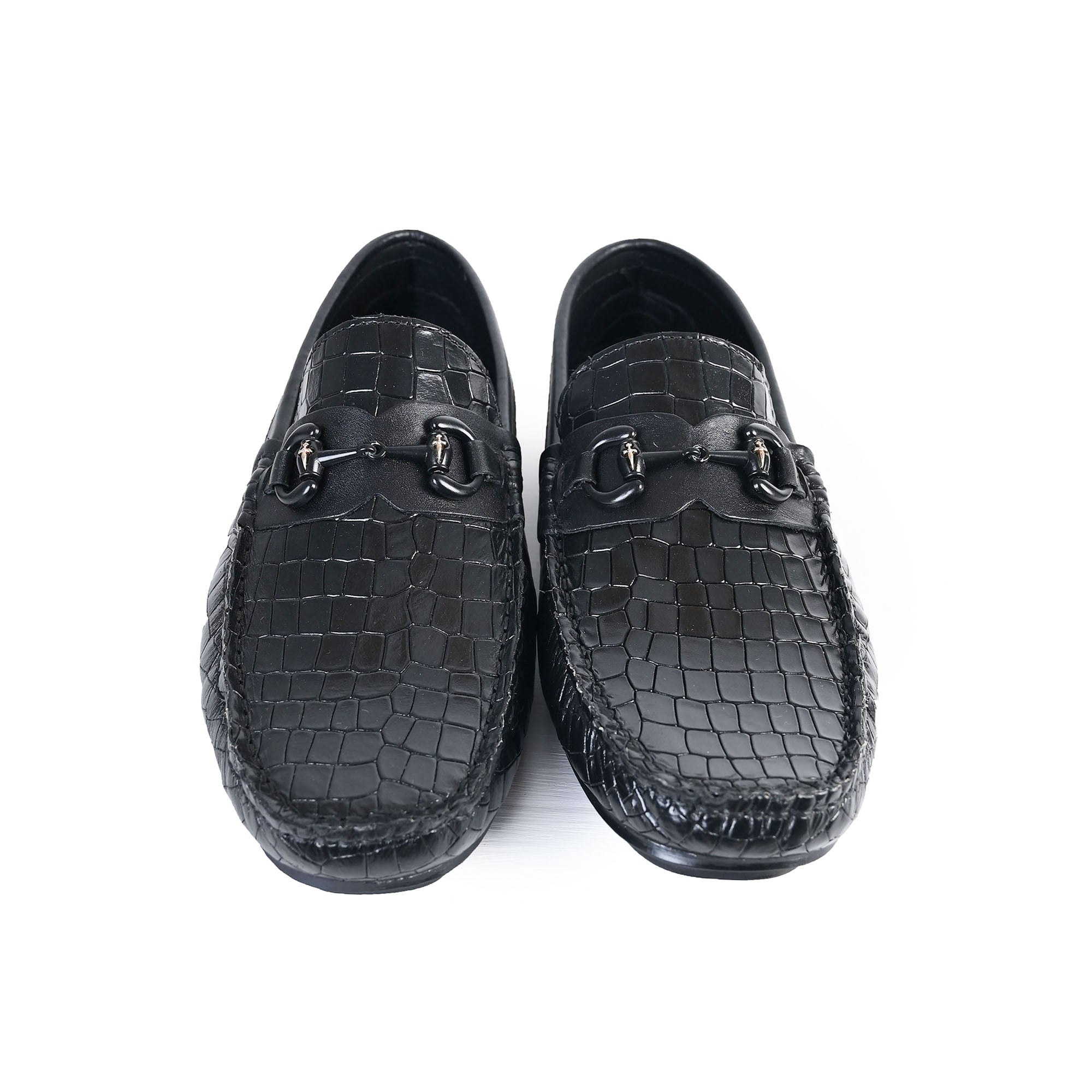 BLACK EMBOSSED LEATHER SHOES