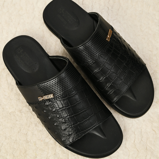 BLACK SPLIT LEATHER SLIPPER