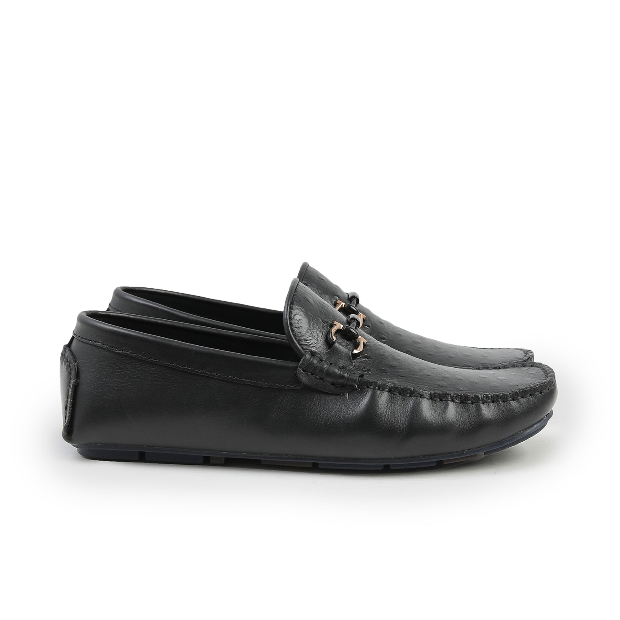 BLACK TEXTURED LEATHER MOCCASINS