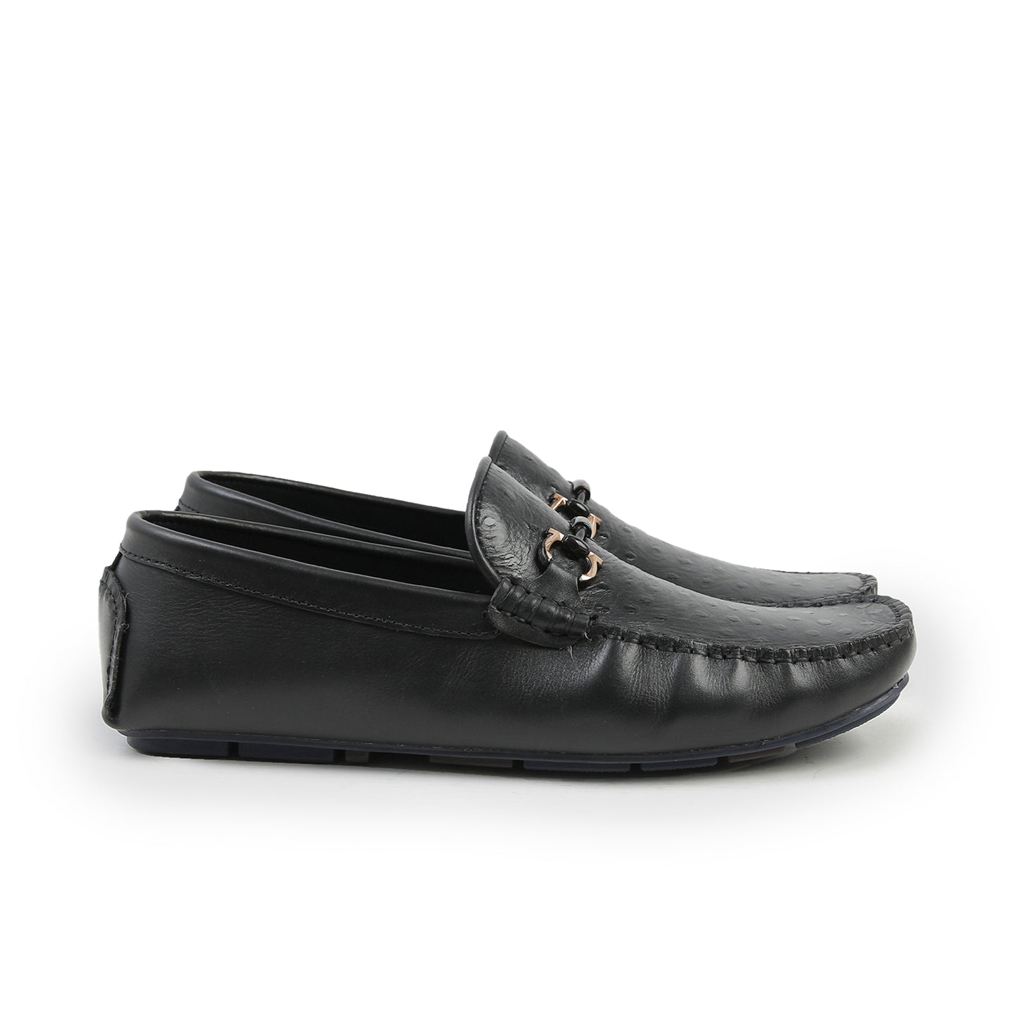 BLACK TEXTURED LEATHER MOCCASINS