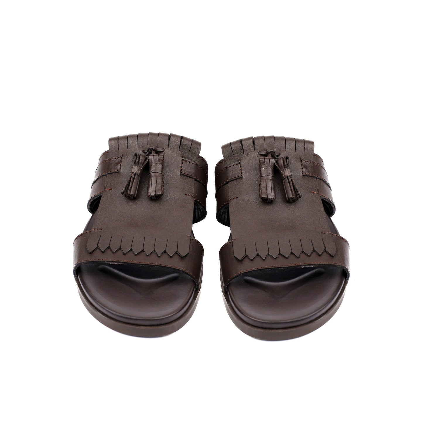 BROWN LEATHER TASSEL SLIPPER