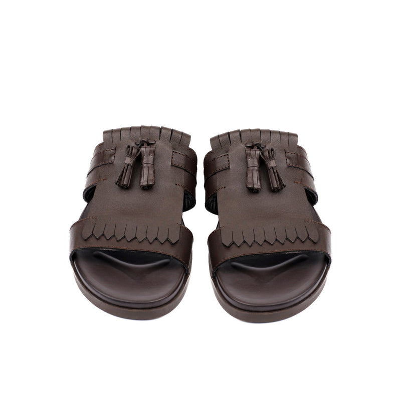 BROWN LEATHER TASSEL SLIPPER