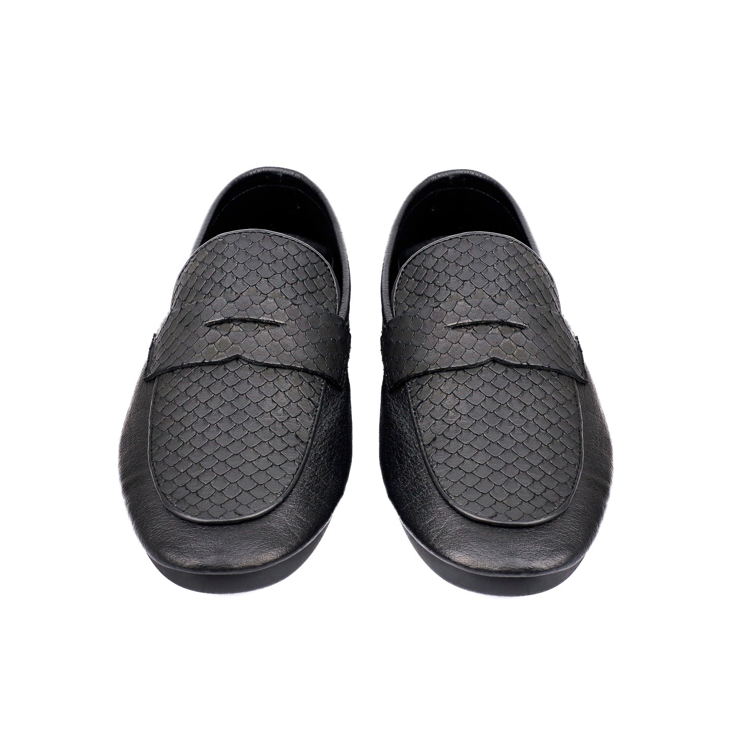 BLACK SPLIT LEATHER LOAFERS