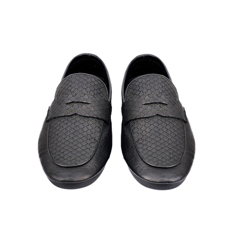 BLACK SPLIT LEATHER LOAFERS