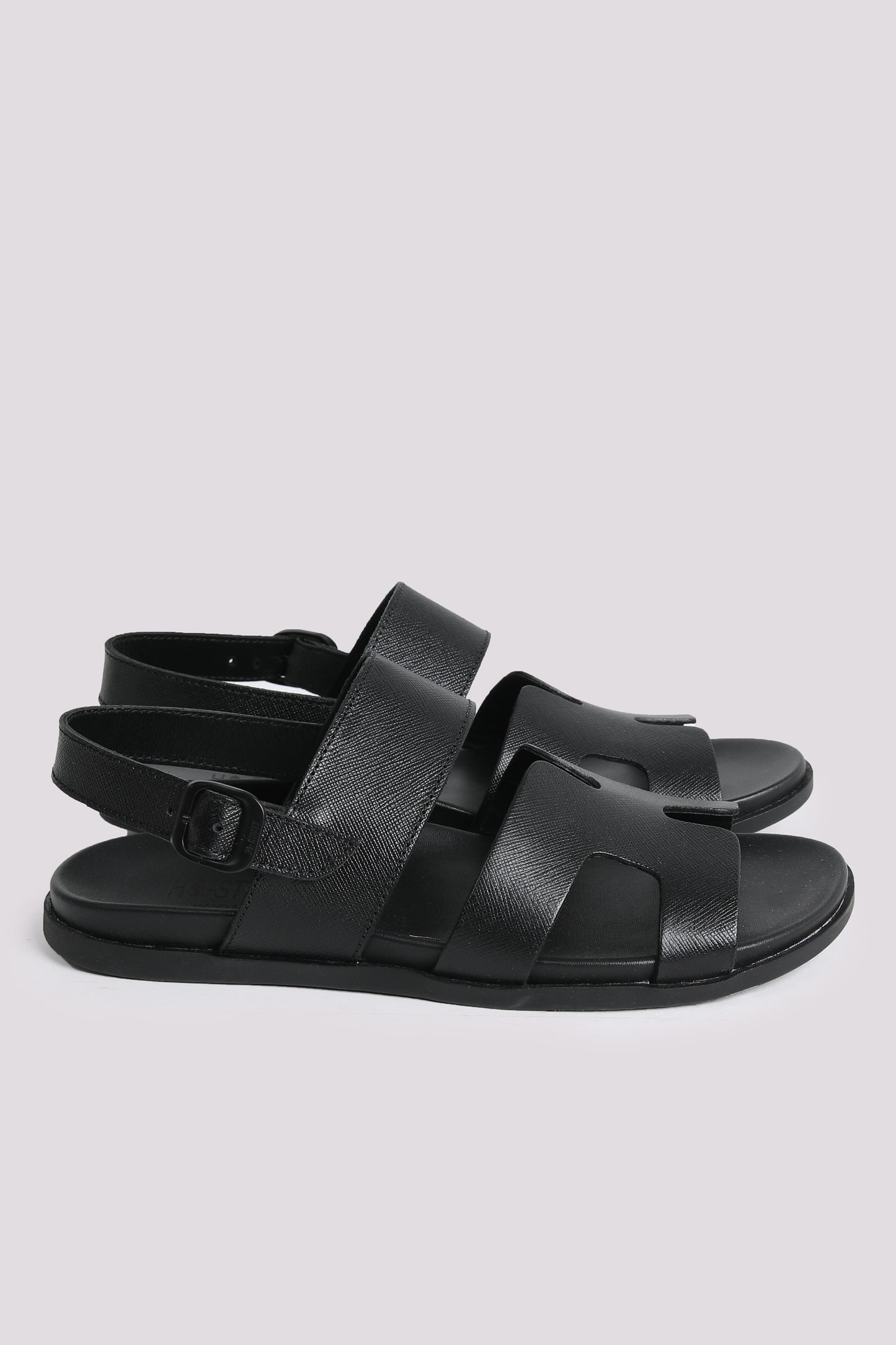 Black Textured Leather Sandal