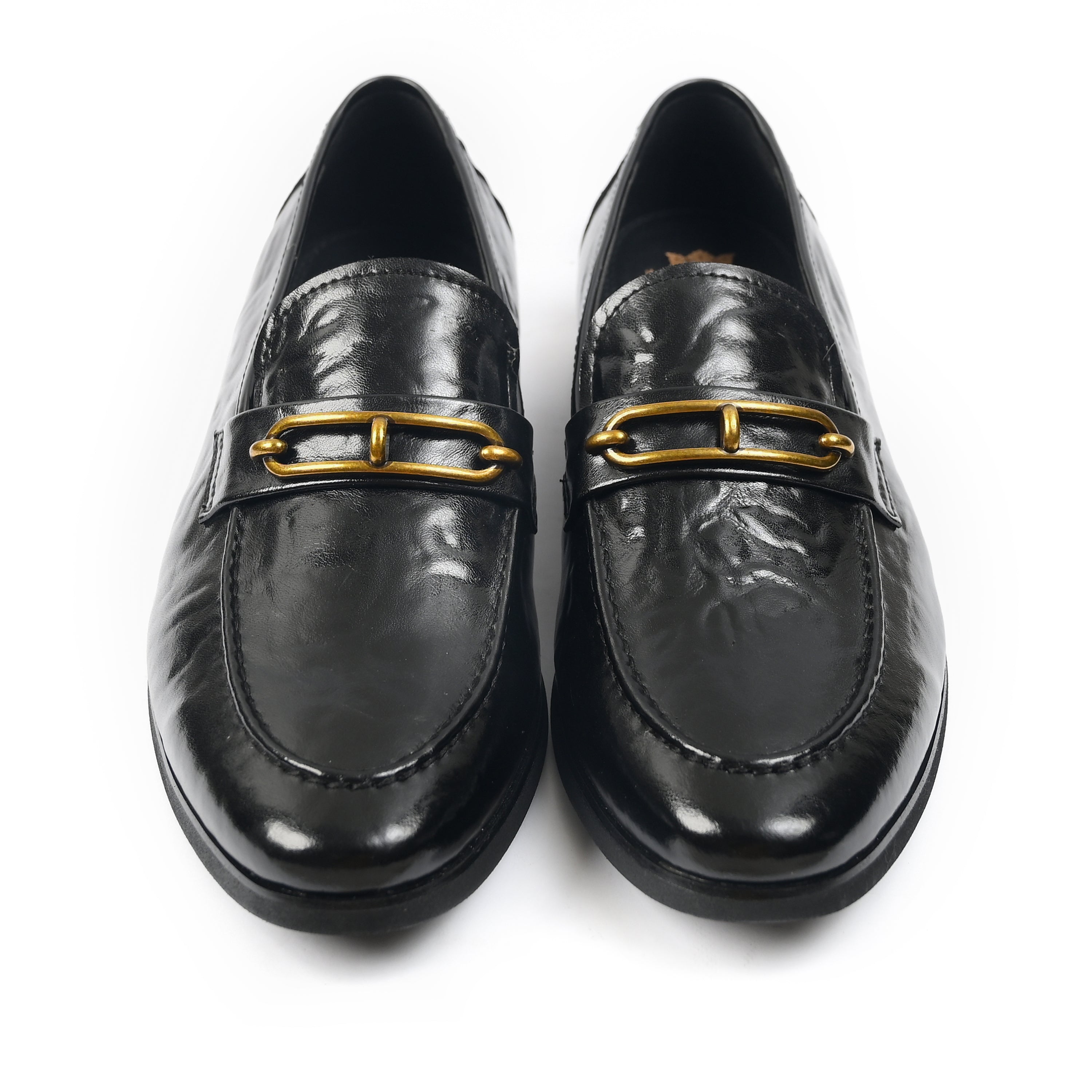 BLACK PATENT BUCKLE SHOES