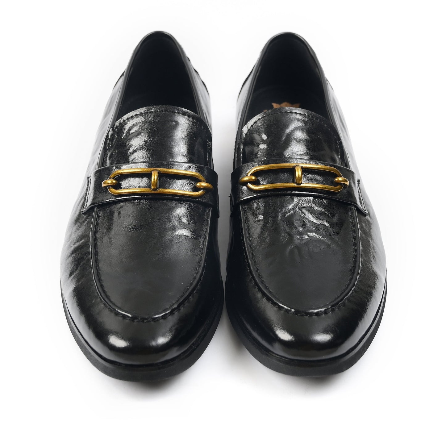 BLACK PATENT BUCKLE SHOES