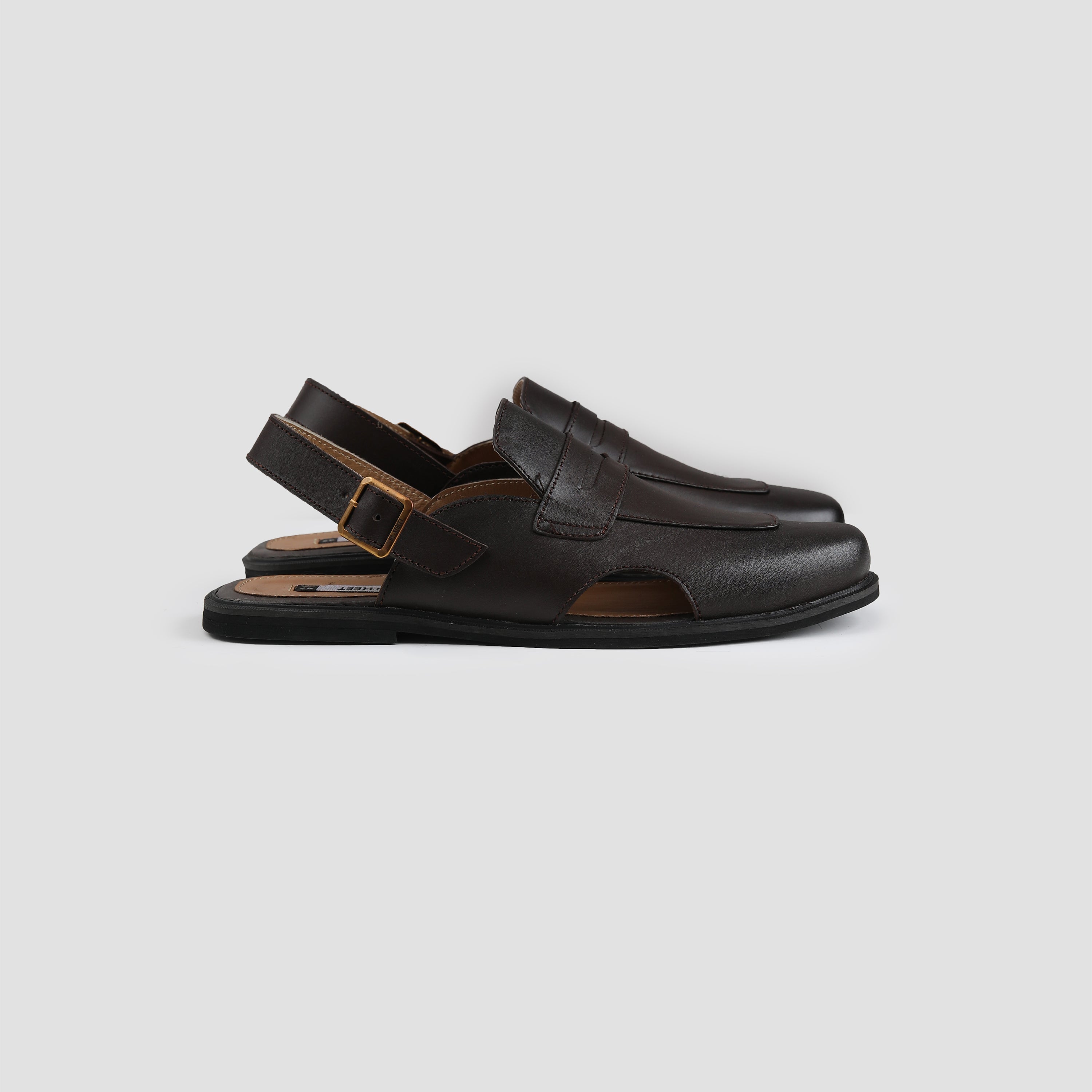 BROWN LEATHER TWO TONE SANDAL