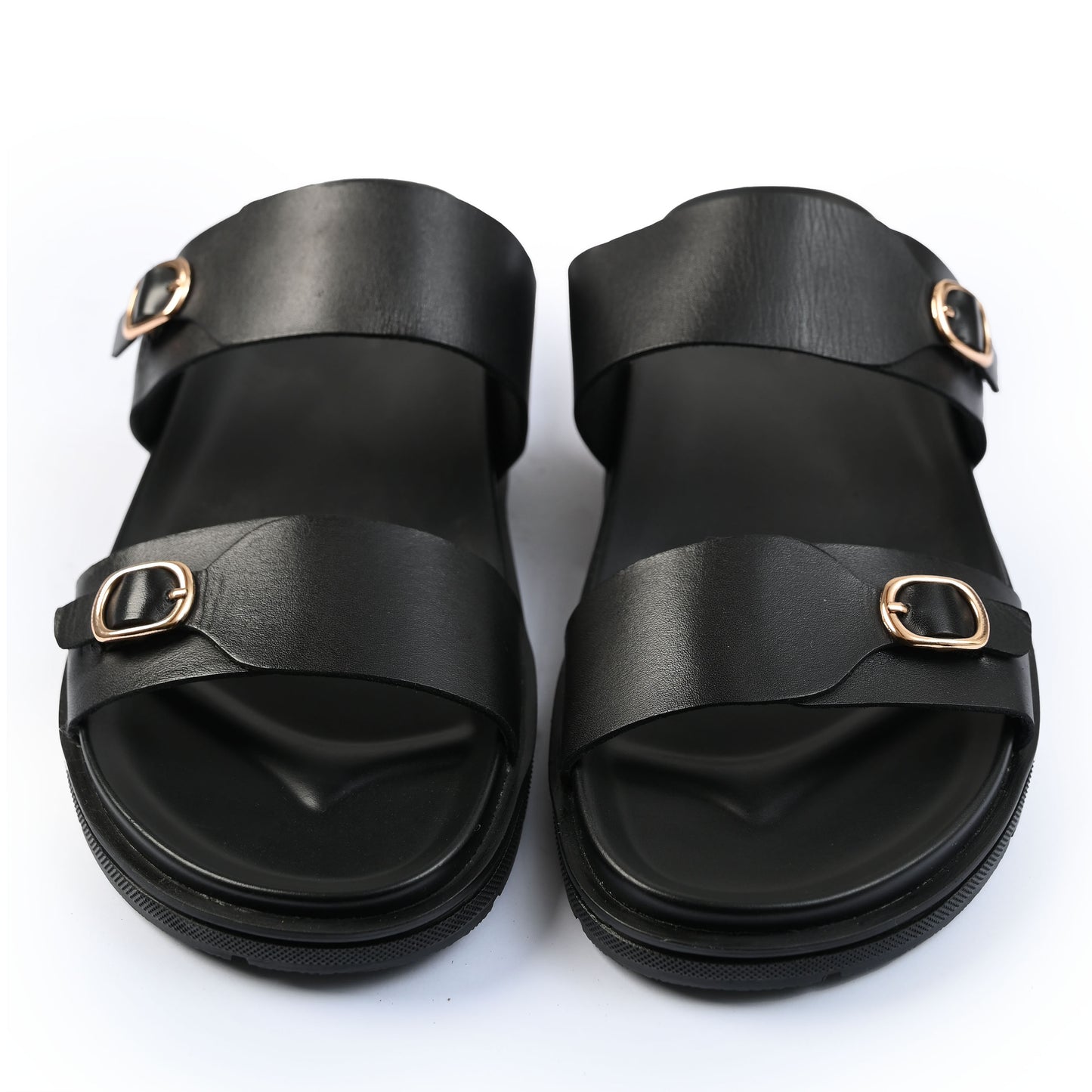 BLACK DOUBLE BUCKLE COMFORT SLIPPER