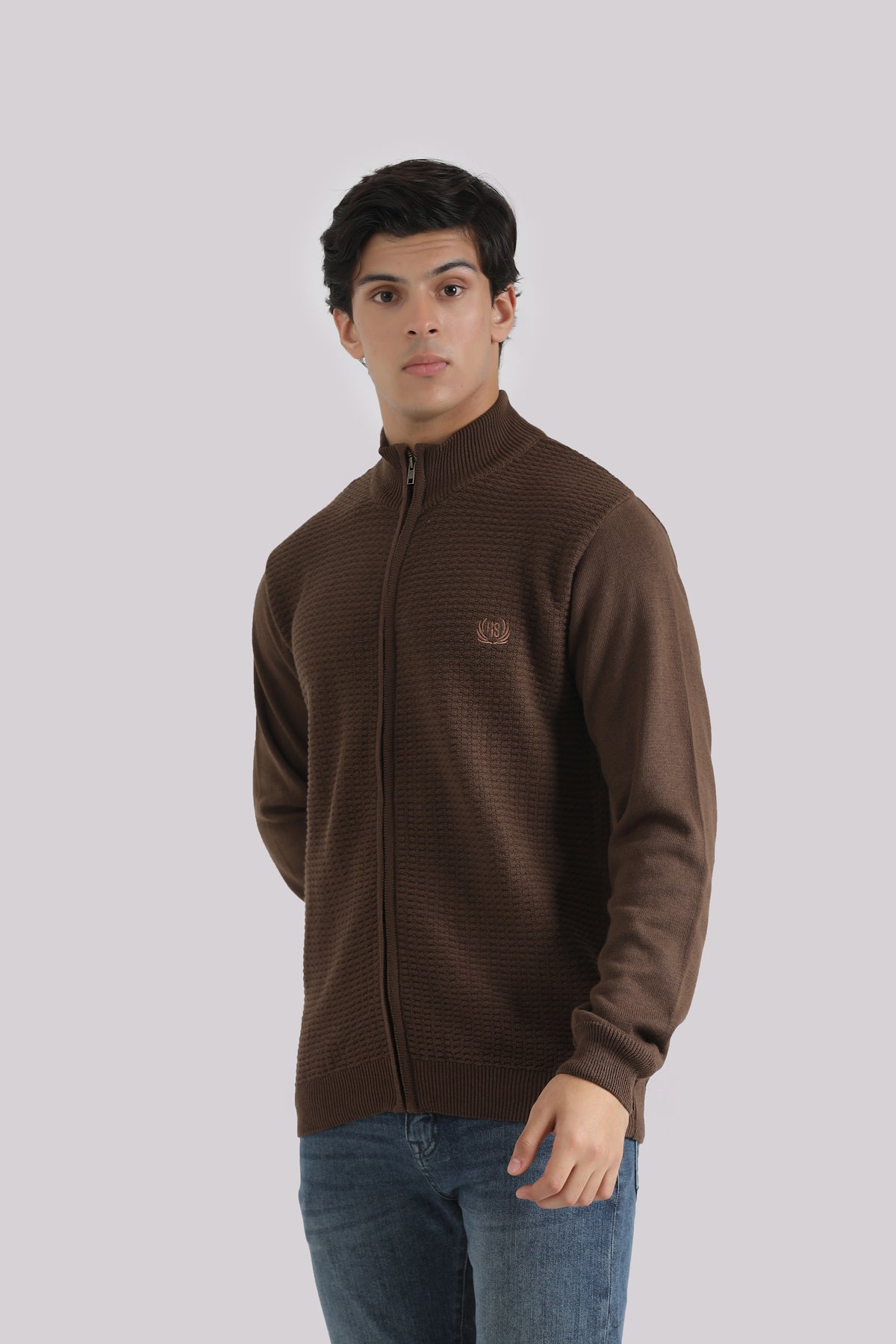 BROWN KNITED ZIPPER CARDIGANS