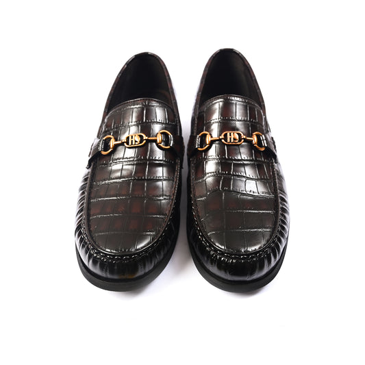 BROWN CROCO TEXTURED SHOES