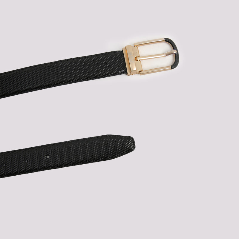 Black Textured Leather Belt
