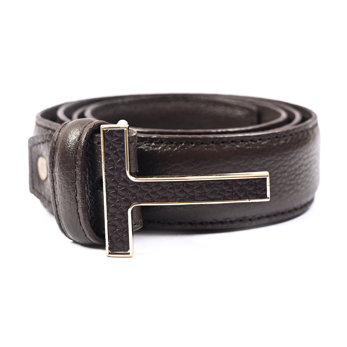 COFFEE MILLED LEATHER BELT