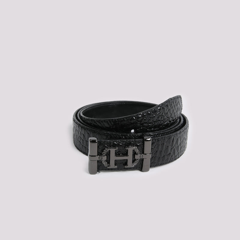 Classic Black Textured Leather Belt