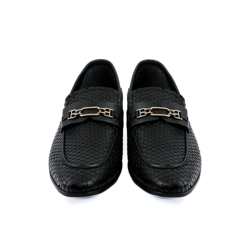 BLACK TEXTURED LEATHER SHOES