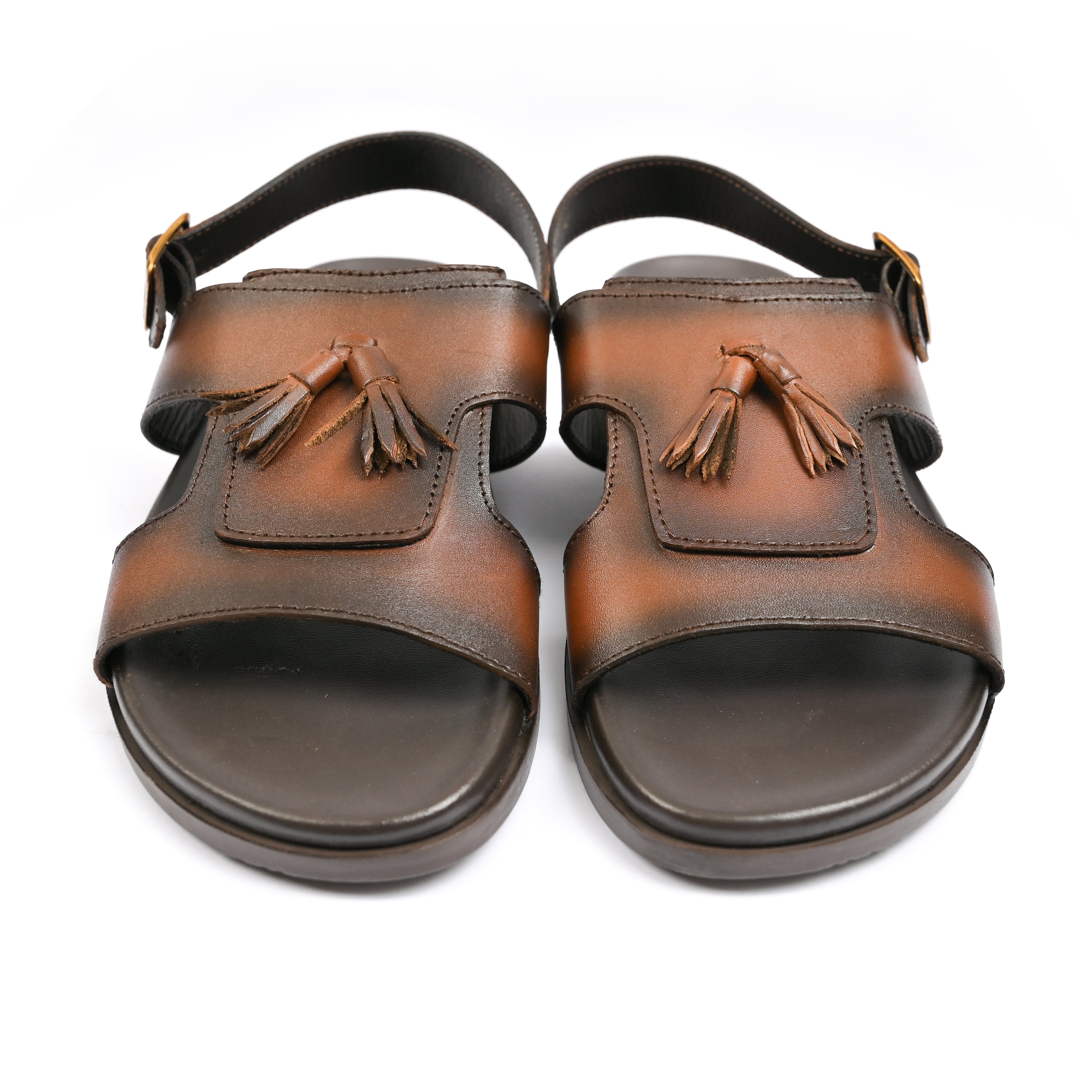 BROWN LEATHER TASSEL SANDAL