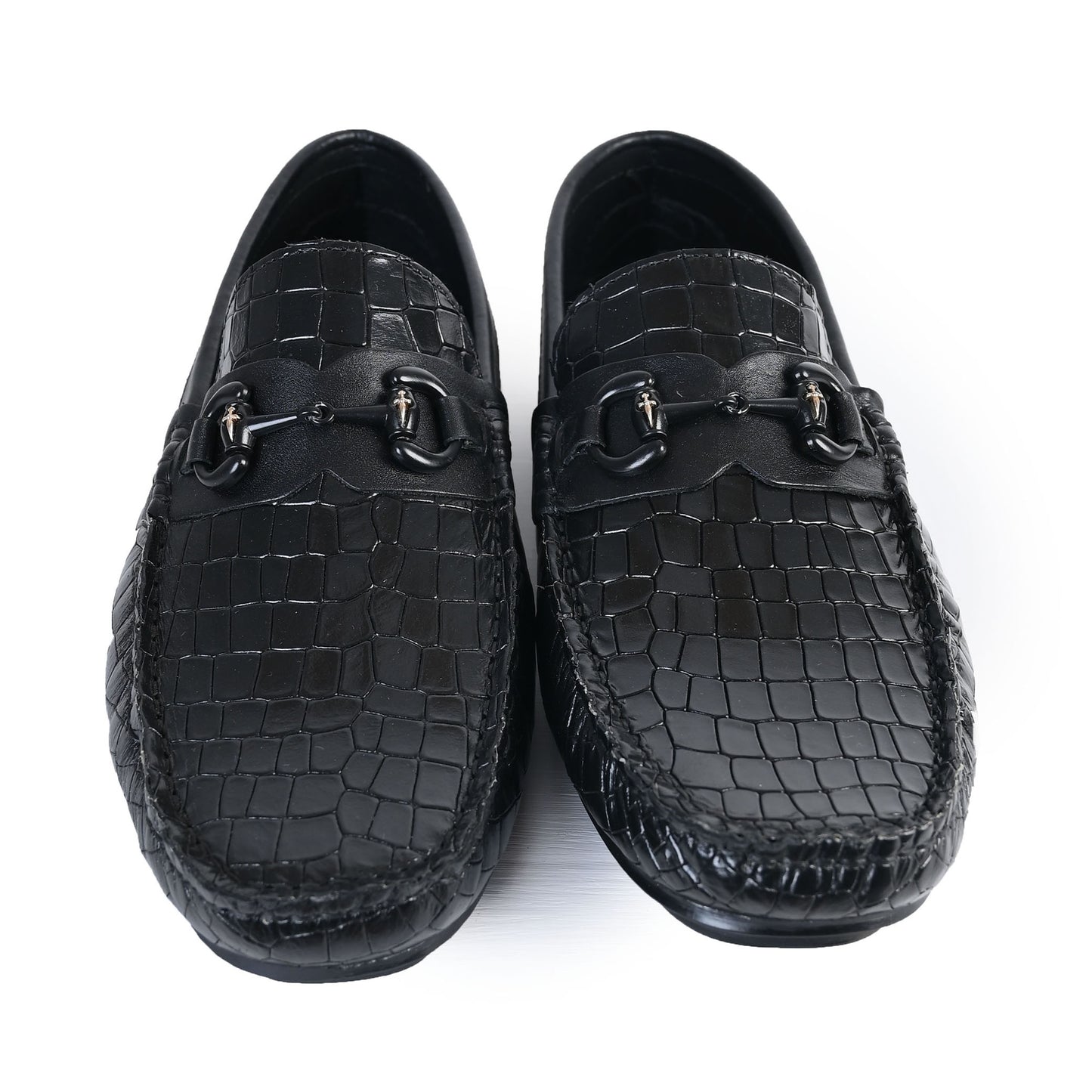 BLACK EMBOSSED LEATHER SHOES