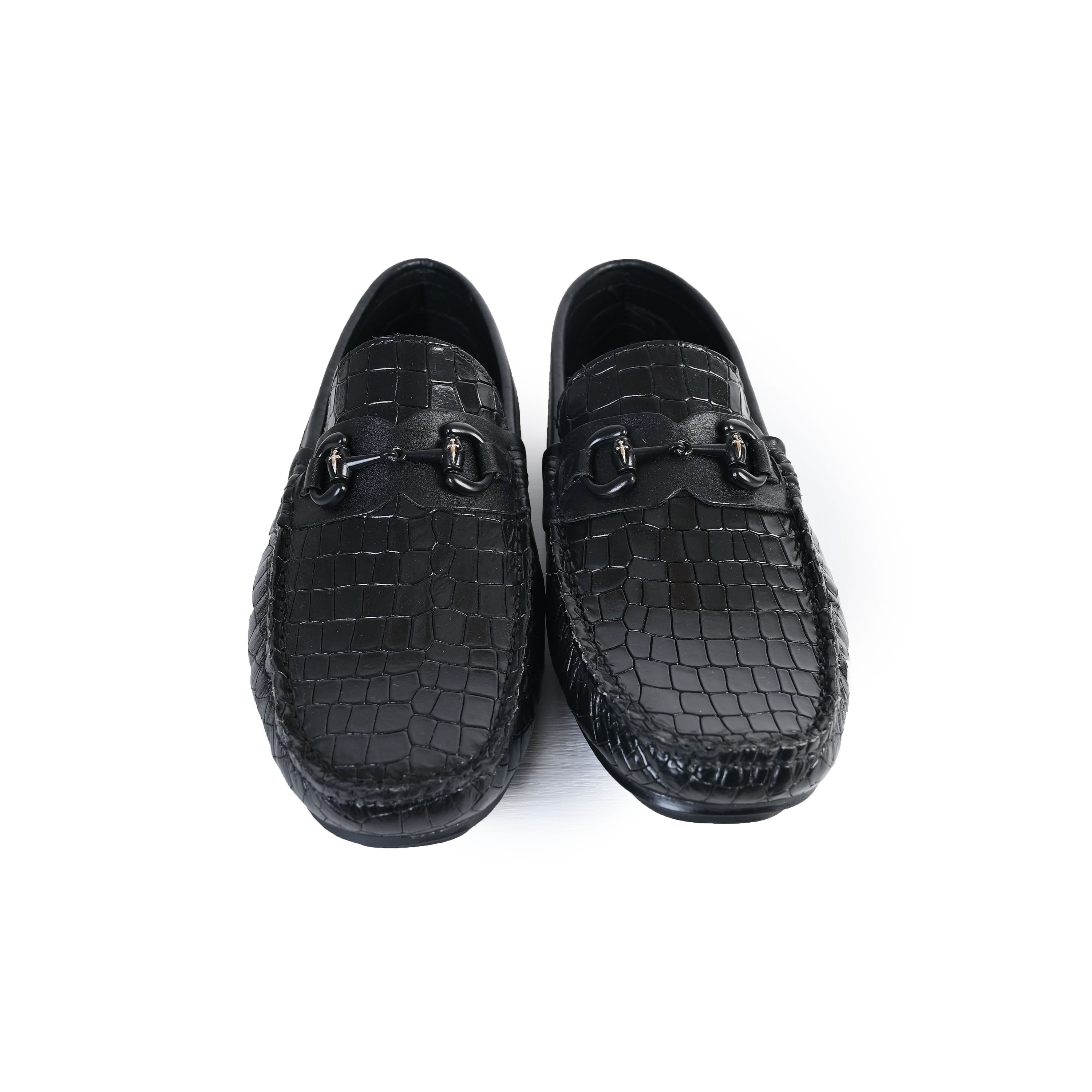 BLACK EMBOSSED LEATHER SHOES